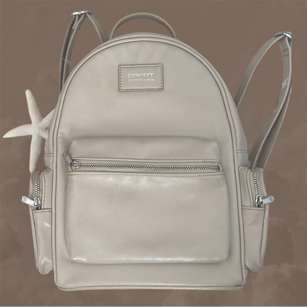 Creamy Beige Backpack for Women, 3 Zippered Pockets. Adjustable Straps